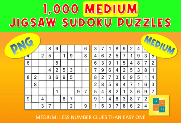 1,000 SUDOKU Medium Jigsaw Sudoku Puzzles